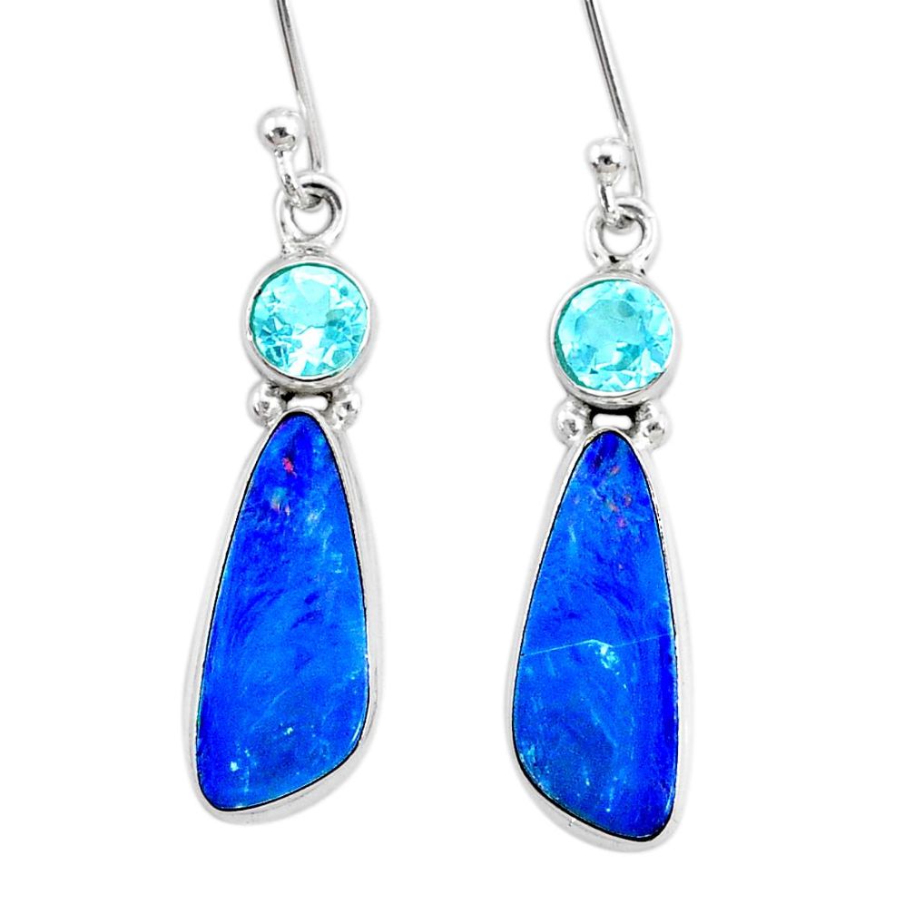8.09cts natural blue doublet opal australian topaz 925 silver earrings r72837