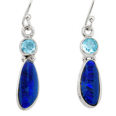 7.17cts natural blue doublet opal australian topaz 925 silver earrings y80549