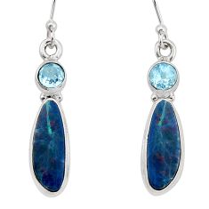 7.82cts natural blue doublet opal australian topaz 925 silver earrings y80558