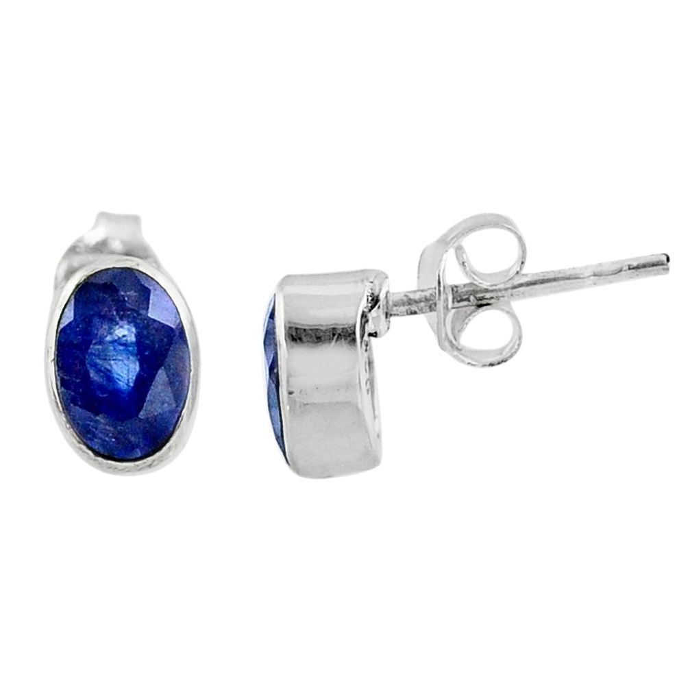 3.17cts natural blue faceted sapphire 925 sterling silver stud earrings r58469