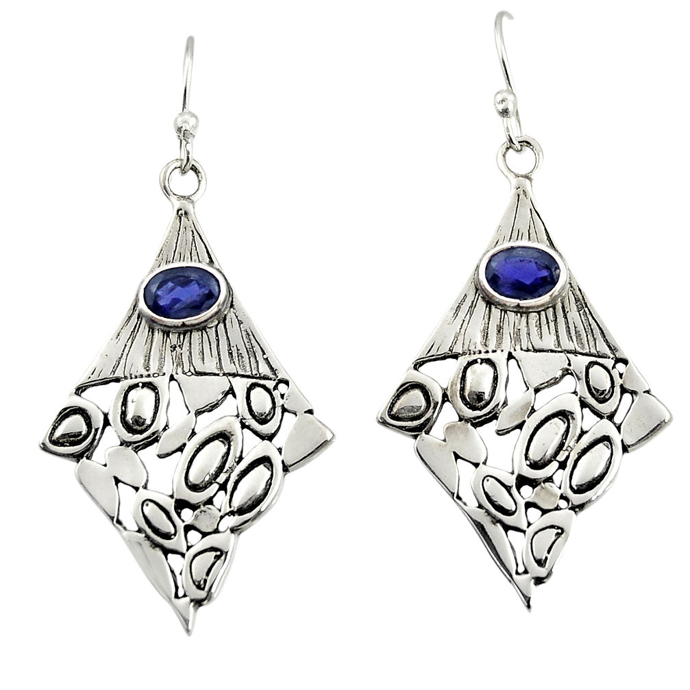 3.01cts natural blue iolite 925 sterling silver dangle earrings jewelry d47171