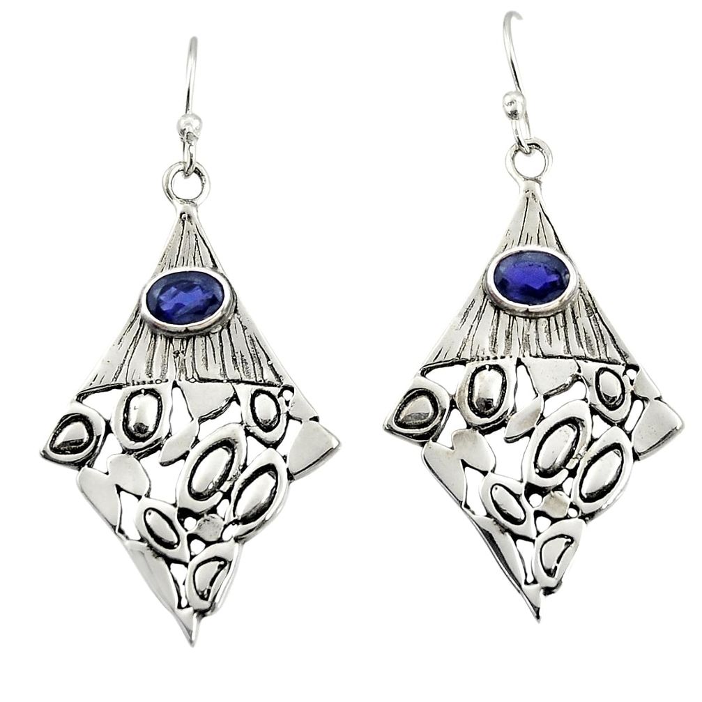2.92cts natural blue iolite 925 sterling silver dangle earrings jewelry d47172
