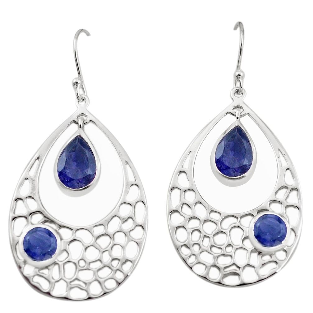 8.14cts natural blue iolite 925 sterling silver dangle earrings jewelry p17706