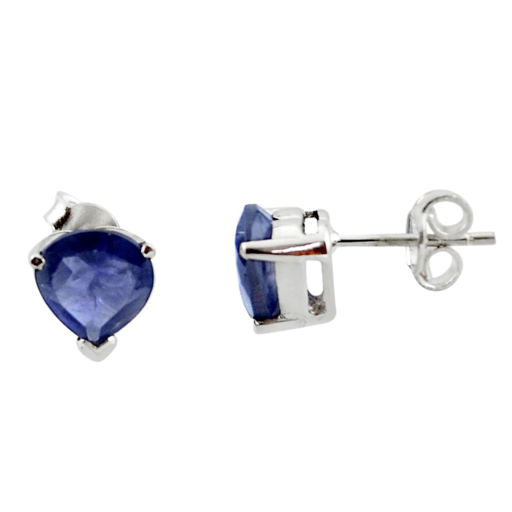 5.48cts natural blue iolite 925 sterling silver stud earrings jewelry r43520