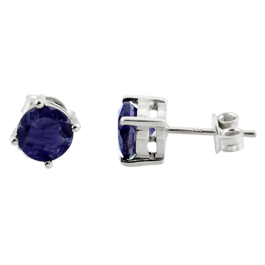 4.71cts natural blue iolite 925 sterling silver stud earrings jewelry r43593
