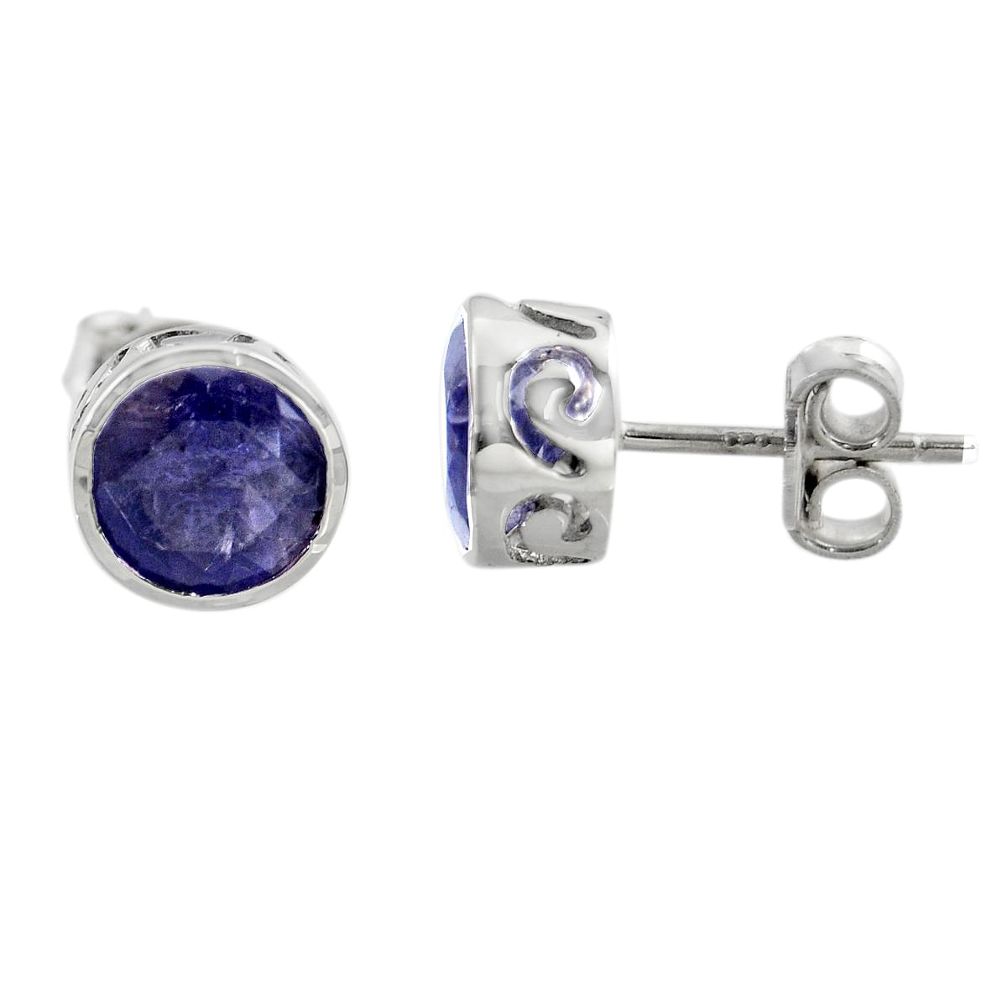 4.67cts natural blue iolite 925 sterling silver stud earrings jewelry r45516