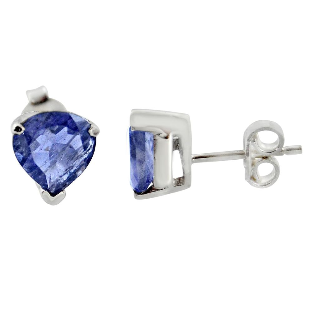 4.81cts natural blue iolite 925 sterling silver stud earrings jewelry r45784