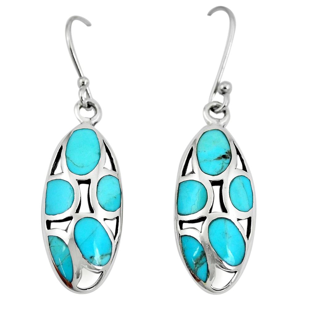 9.67cts natural blue kingman turquoise 925 silver dangle earrings c10564