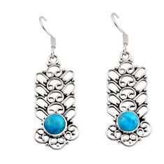 2.09cts natural blue kingman turquoise round 925 silver dangle earrings y50825