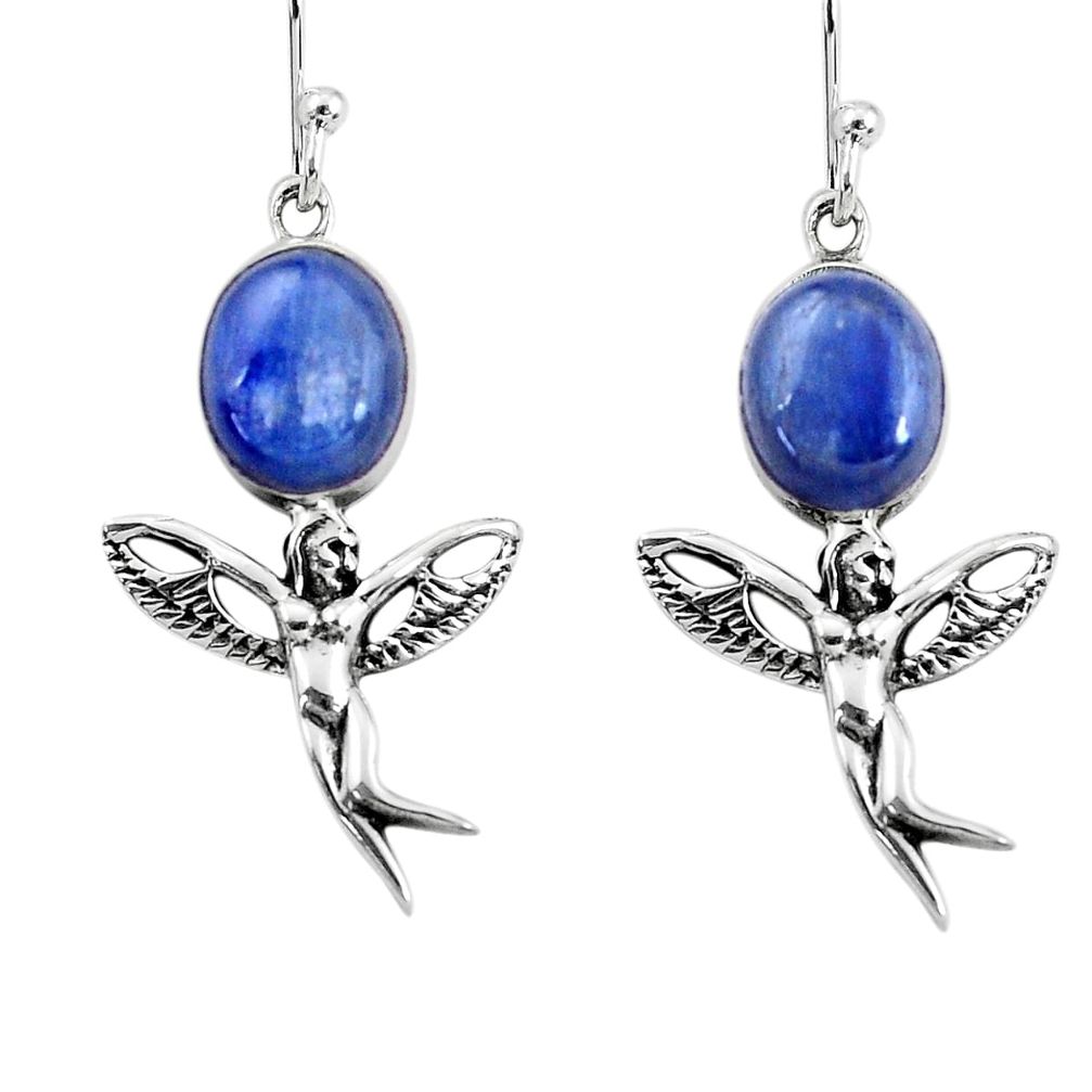 7.82cts natural blue kyanite 925 silver angel wings fairy earrings p60848