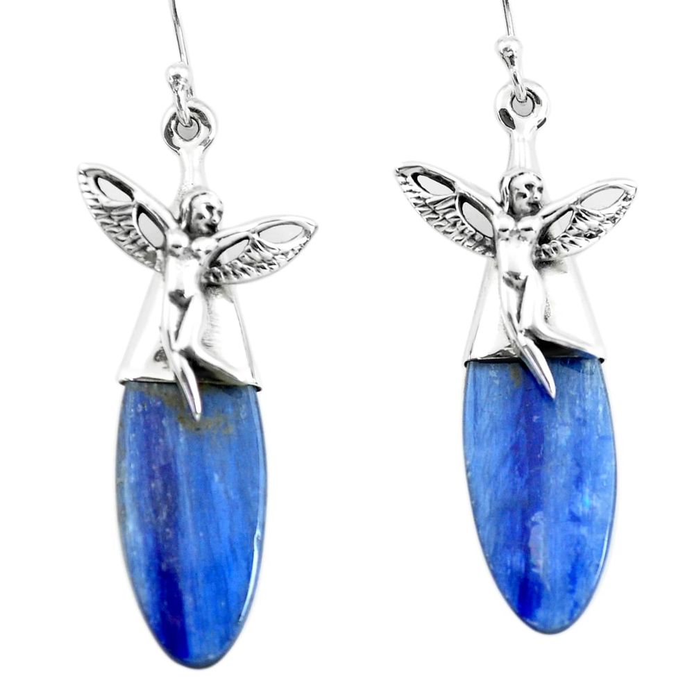 17.57cts natural blue kyanite 925 silver angel wings fairy earrings p66429