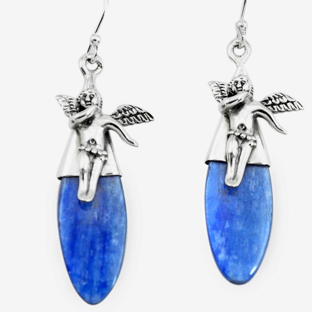  blue kyanite 925 silver cupid angel wings earrings p66401