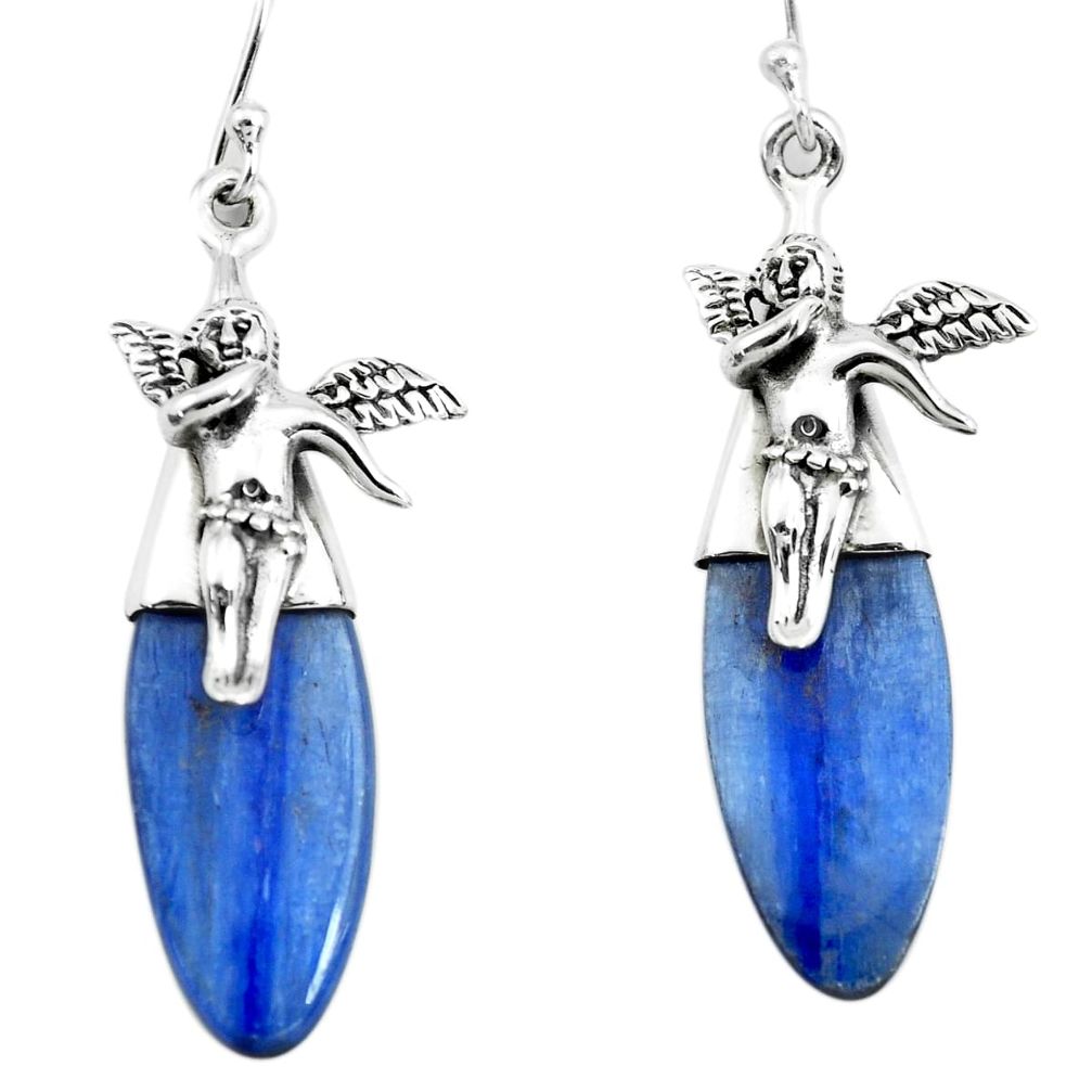 14.72cts natural blue kyanite 925 silver cupid angel wings earrings p66403