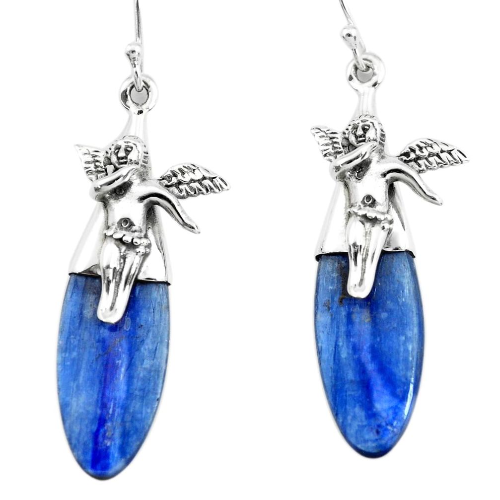 16.73cts natural blue kyanite 925 silver cupid angel wings earrings p66406