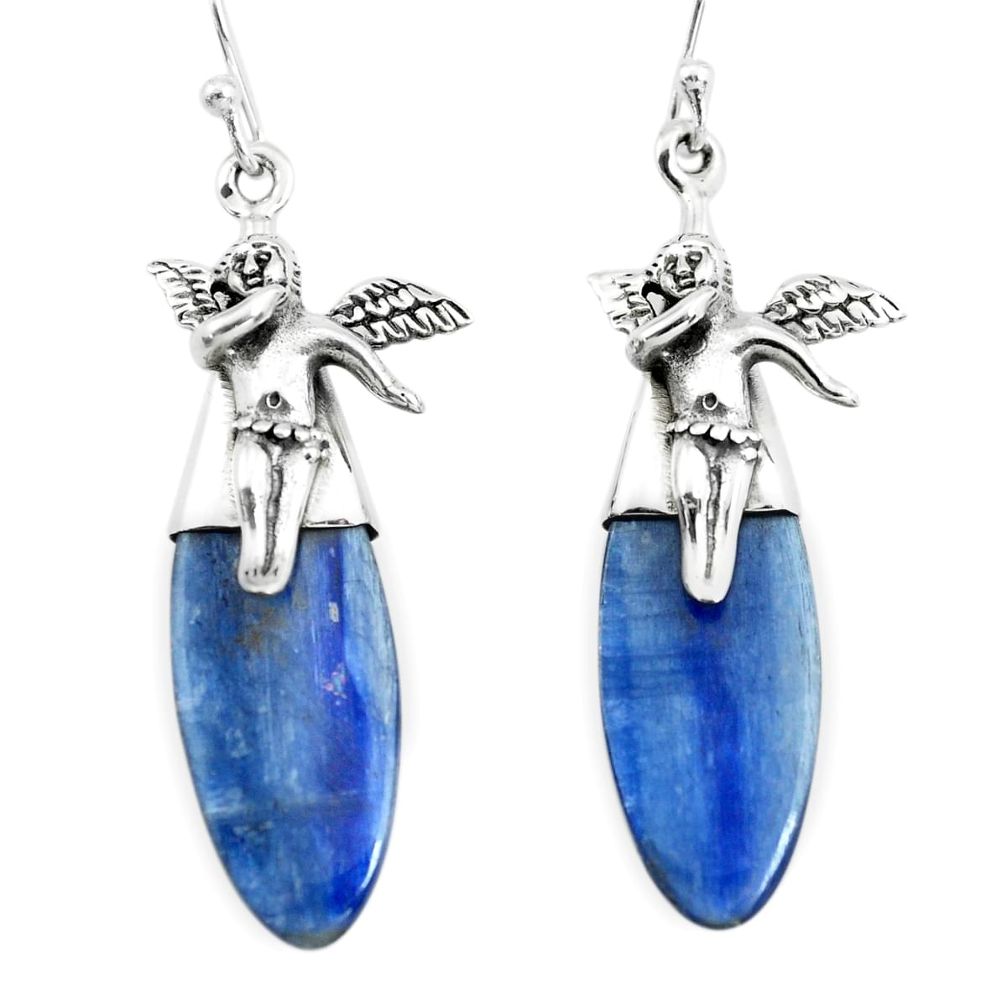 16.20cts natural blue kyanite 925 silver cupid angel wings earrings p66415