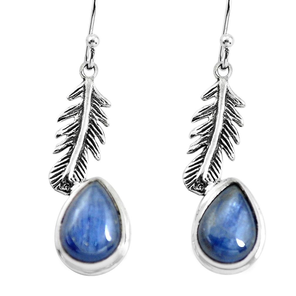 8.22cts natural blue kyanite 925 silver dangle feather charm earrings p55497