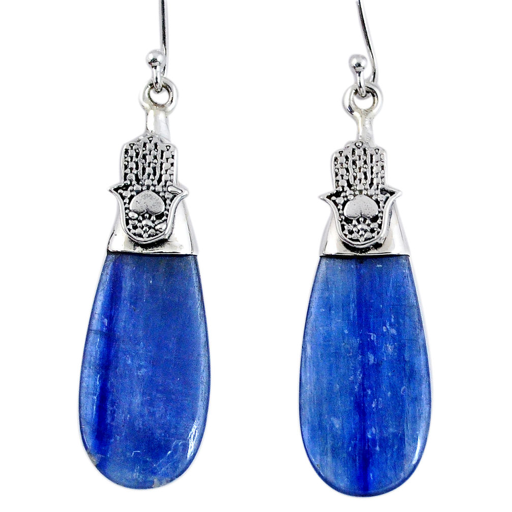 14.72cts natural blue kyanite 925 silver hand of god hamsa earrings r57873