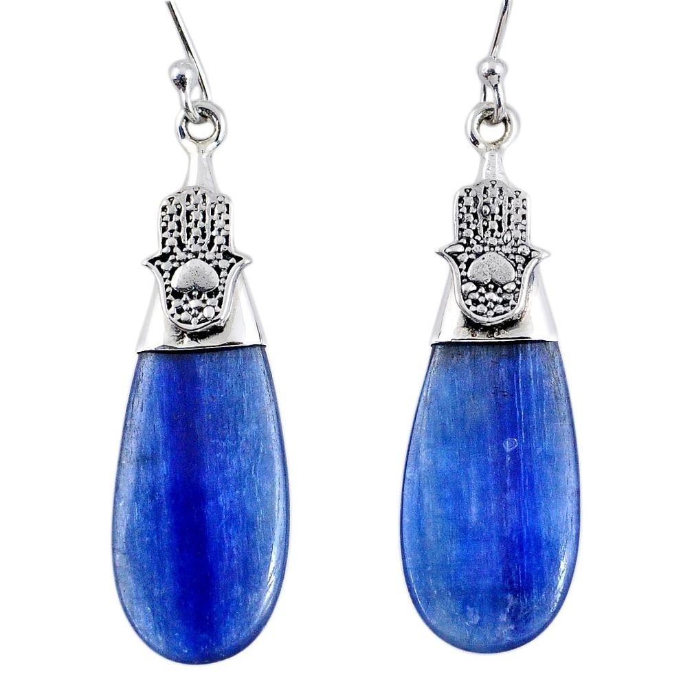 16.20cts natural blue kyanite 925 silver hand of god hamsa earrings r57874