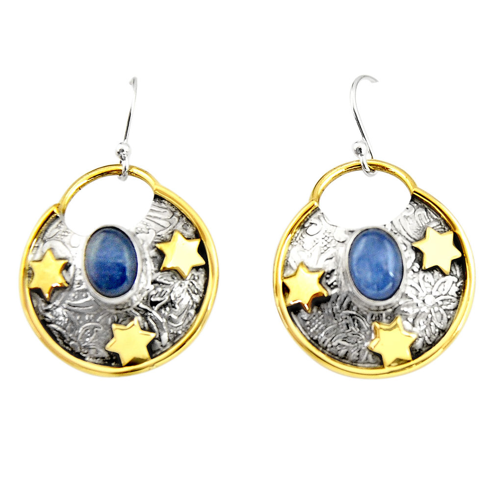 4.49cts natural blue kyanite 925 sterling silver 14k gold dangle earrings r19936