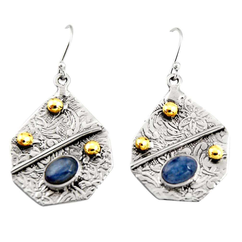 3.21cts natural blue kyanite 925 sterling silver 14k gold dangle earrings r19939