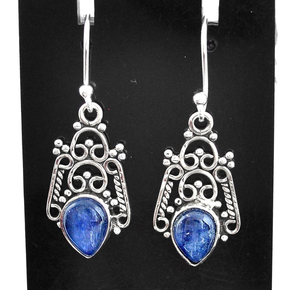 3.91cts natural blue kyanite 925 sterling silver dangle earrings jewelry t2525