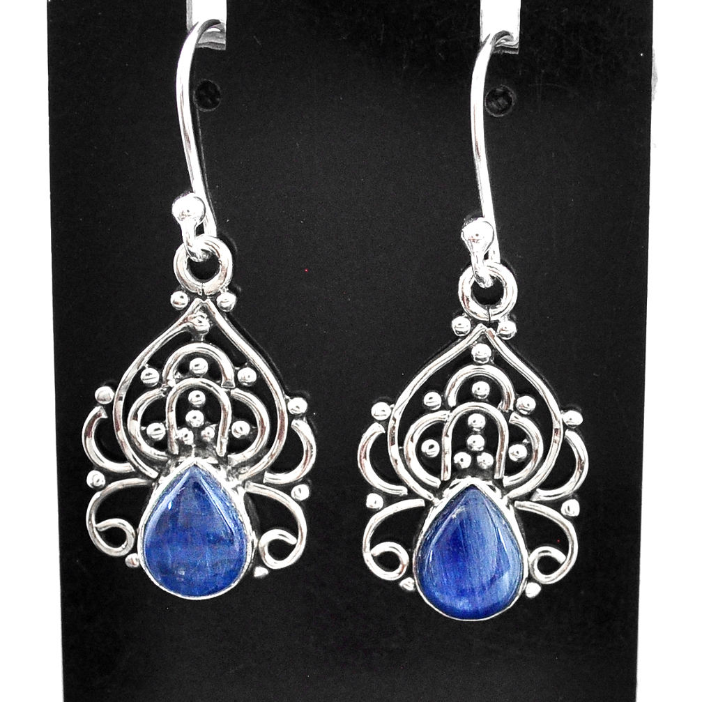 4.18cts natural blue kyanite 925 sterling silver dangle earrings jewelry t2529