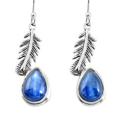 Clearance Sale- 8.54cts natural blue kyanite 925 sterling silver feather charm earrings p55500