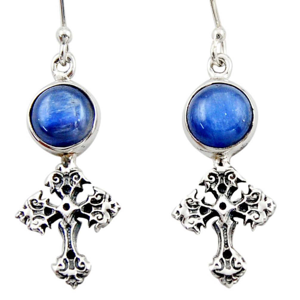 7.54cts natural blue kyanite 925 sterling silver holy cross earrings d46781