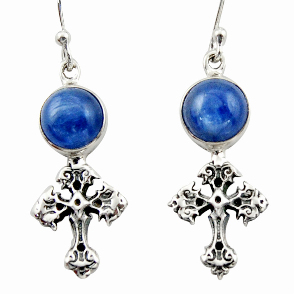 7.33cts natural blue kyanite 925 sterling silver holy cross earrings d46782