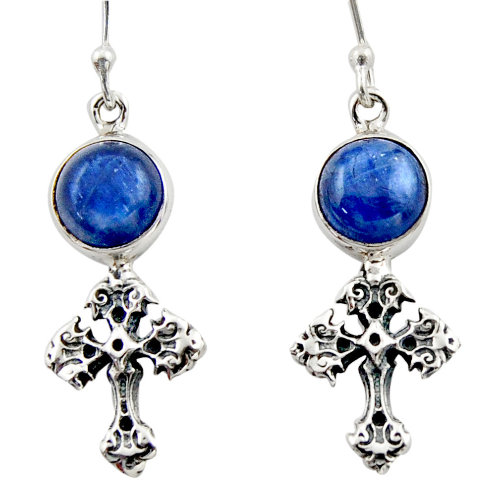 7.00cts natural blue kyanite 925 sterling silver holy cross earrings d46783