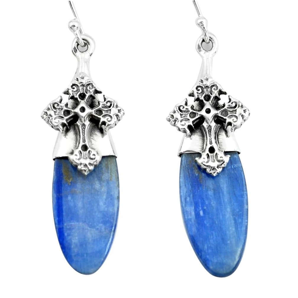 16.20cts natural blue kyanite 925 sterling silver holy cross earrings p66422