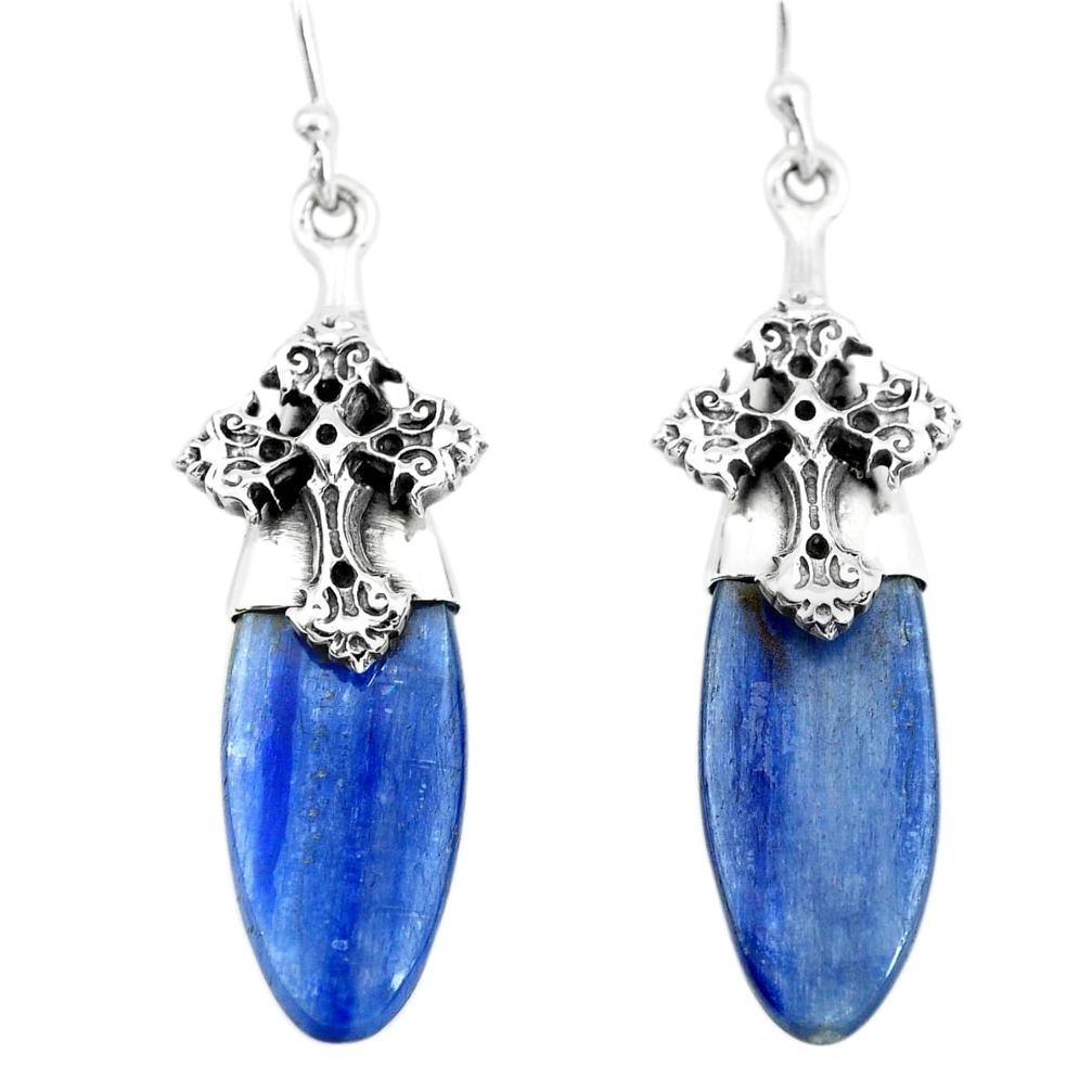 17.18cts natural blue kyanite 925 sterling silver holy cross earrings p66425