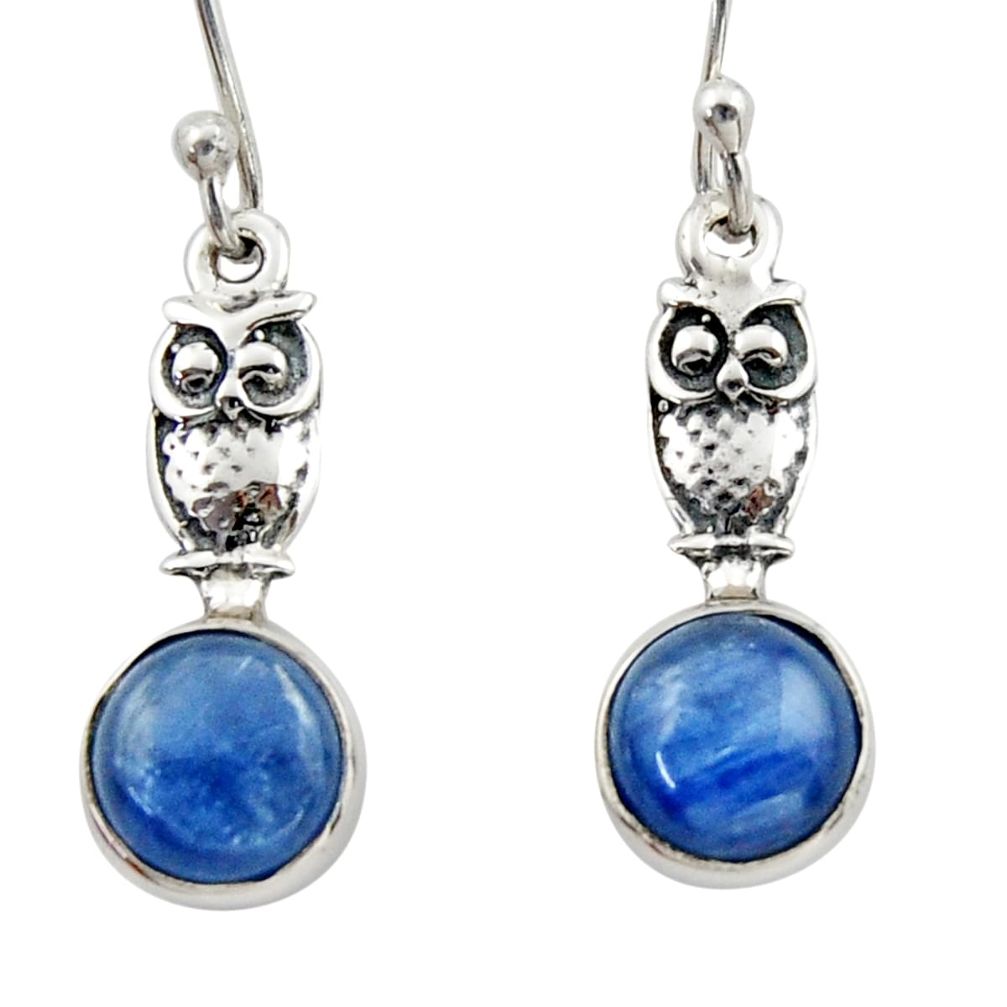 5.90cts natural blue kyanite 925 sterling silver owl earrings jewelry d46791