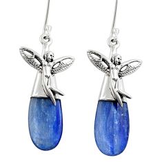 13.69cts natural blue kyanite drop 925 silver angel wings fairy earrings u88312