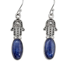 10.77cts natural blue kyanite oval 925 silver hand of god hamsa earrings y81260