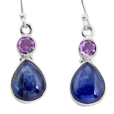 10.73cts natural blue kyanite purple amethyst 925 silver dangle earrings y80611