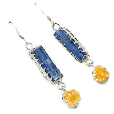 Natural blue kyanite rough citrine 925 sterling silver dangle earrings j9105