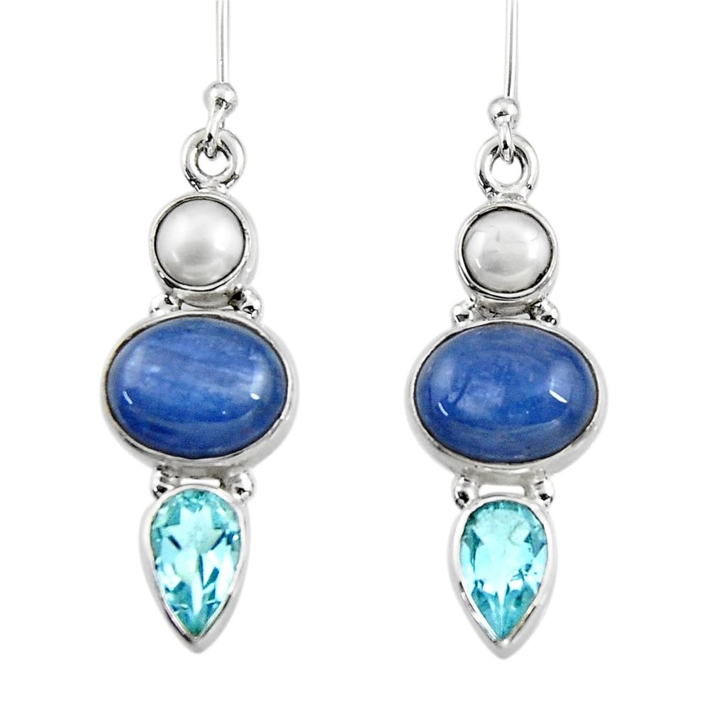 14.10cts natural blue kyanite topaz pearl 925 silver dangle earrings r47211