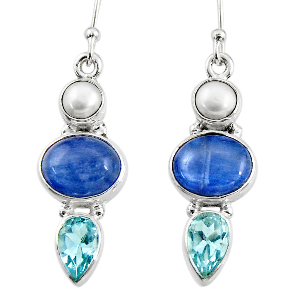 14.77cts natural blue kyanite topaz pearl 925 silver dangle earrings r47213