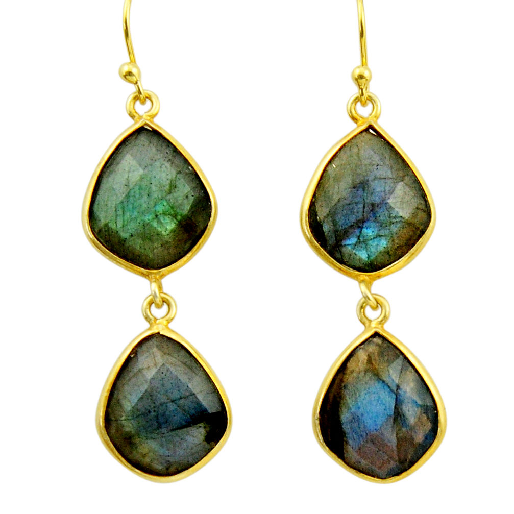 19.29cts natural blue labradorite 925 silver 14k gold dangle earrings r31633