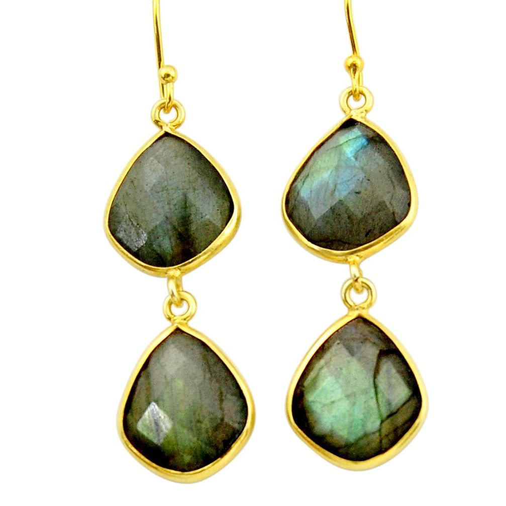 19.68cts natural blue labradorite 925 silver 14k gold dangle earrings r31634