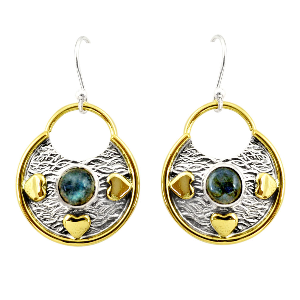 2.41cts natural blue labradorite 925 silver 14k gold dangle earrings r37217