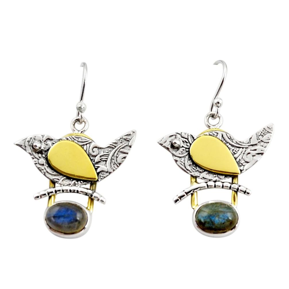 4.21cts natural blue labradorite 925 silver 14k gold dangle earrings r37258