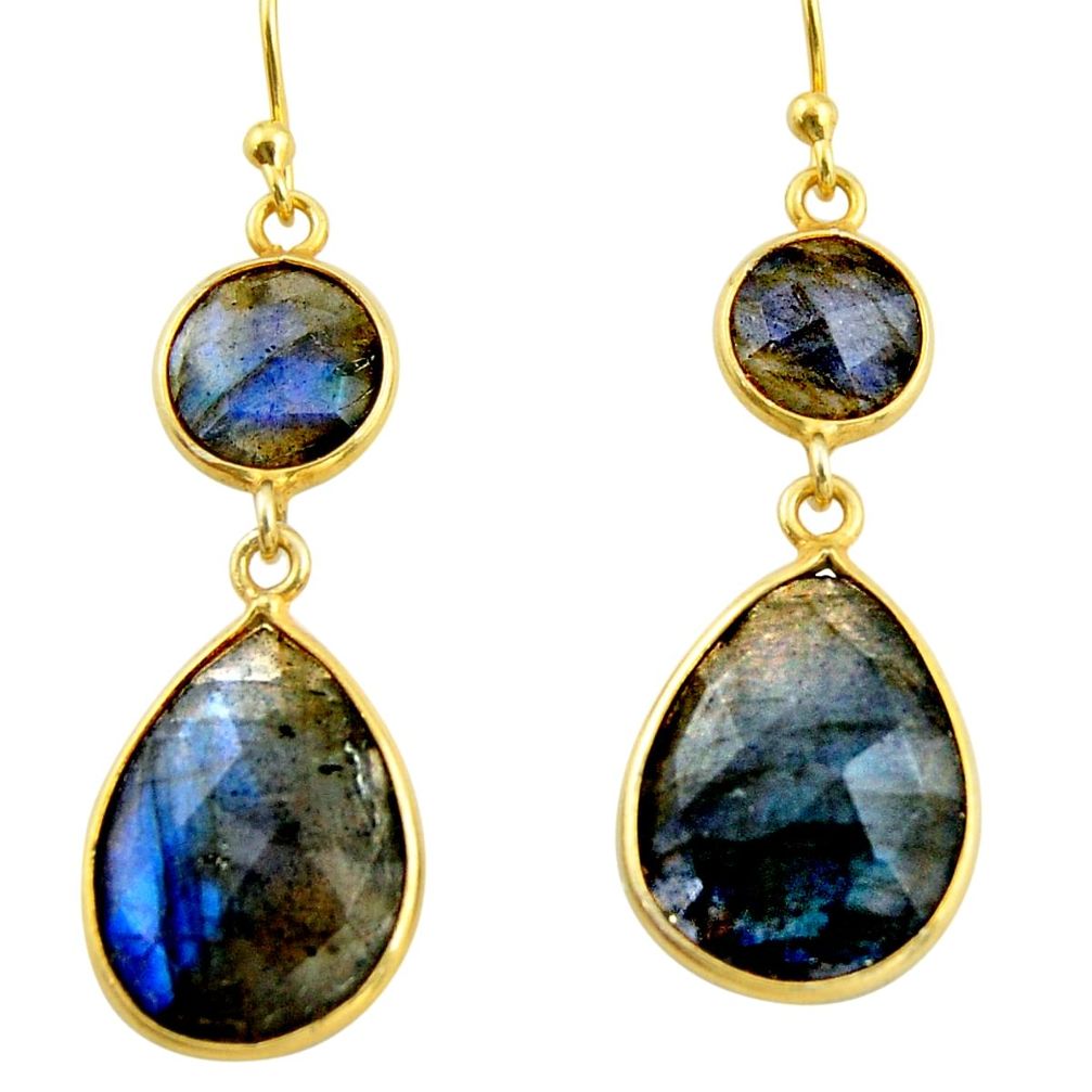 14.12cts natural blue labradorite 925 silver 14k gold dangle earrings r38495