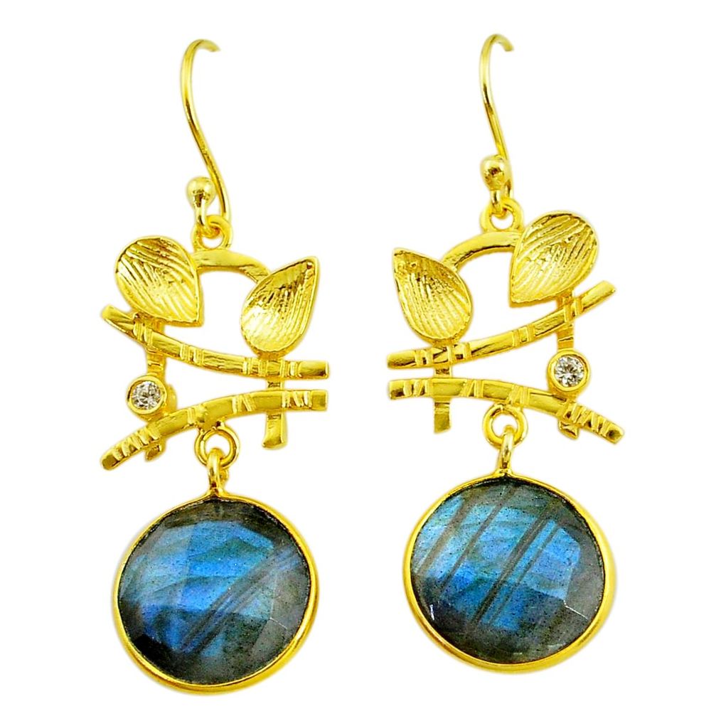 12.72cts natural blue labradorite 14k gold handmade dangle earrings t11380