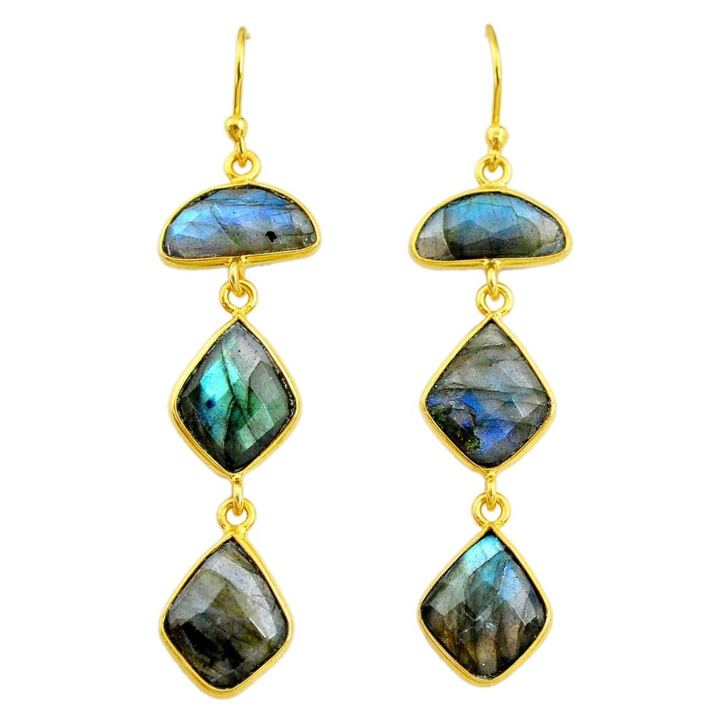 16.07cts natural blue labradorite 14k gold handmade dangle earrings t11396