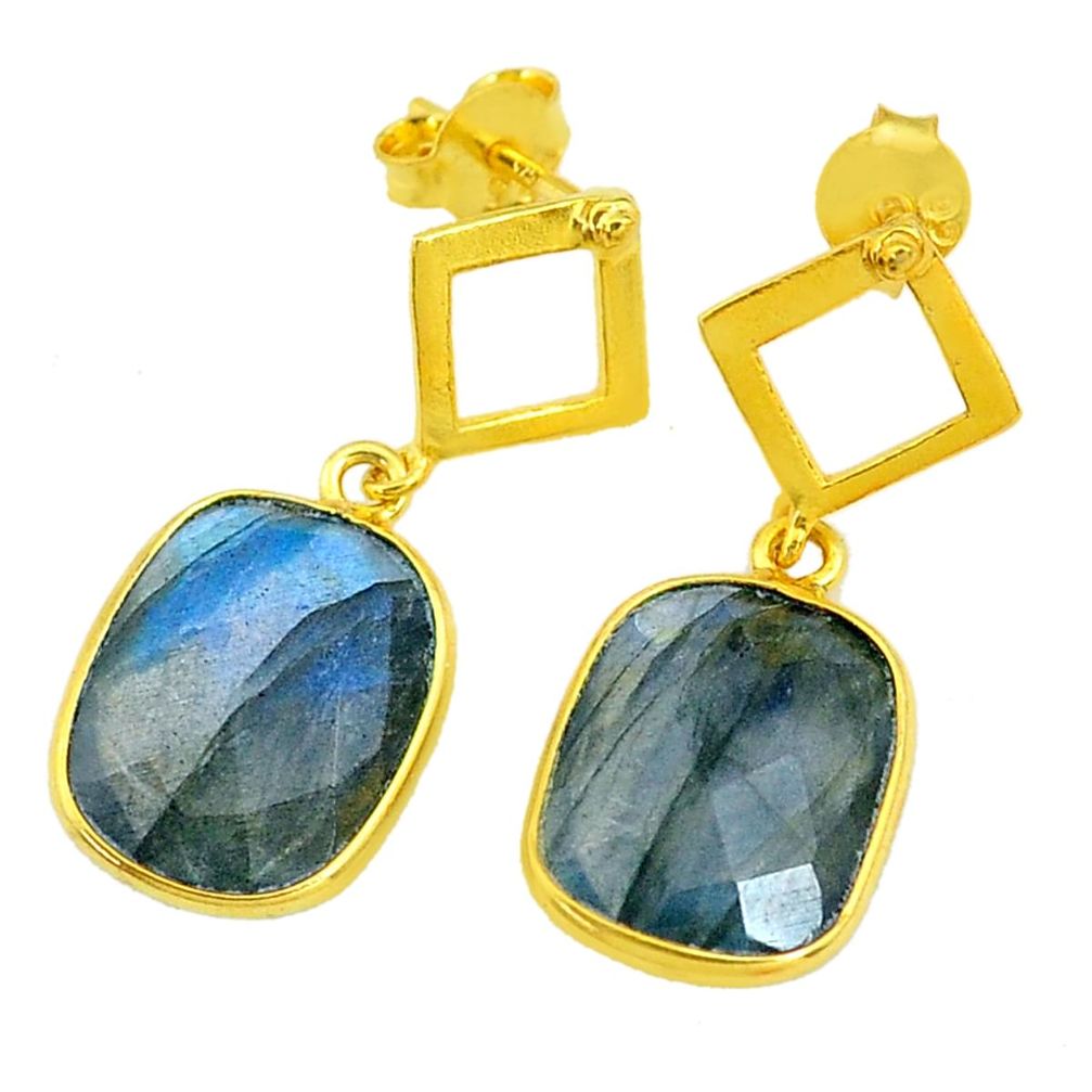 9.22cts natural blue labradorite 14k gold handmade dangle earrings t11459