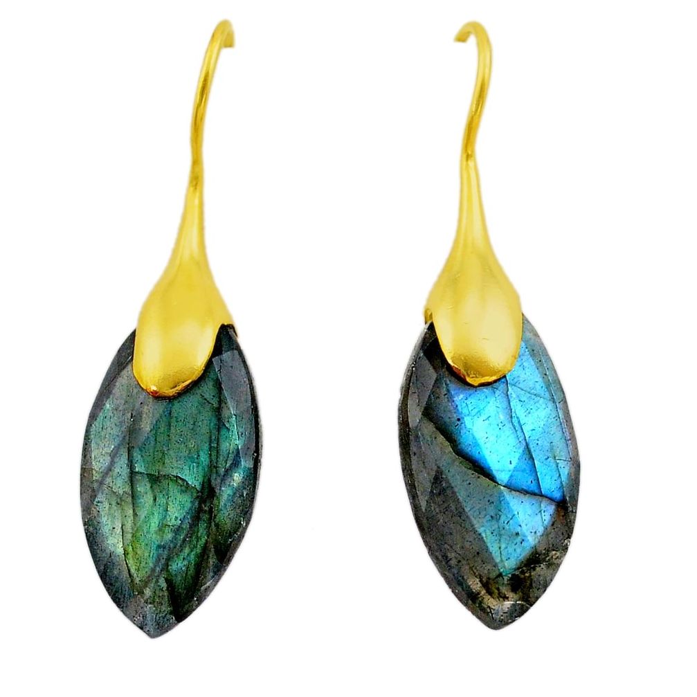 14.72cts natural blue labradorite 925 silver 14k gold dangle earrings t44094