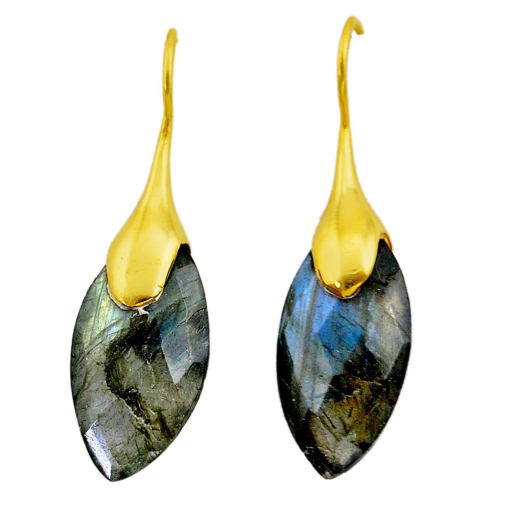 14.23cts natural blue labradorite 925 silver 14k gold dangle earrings t44095