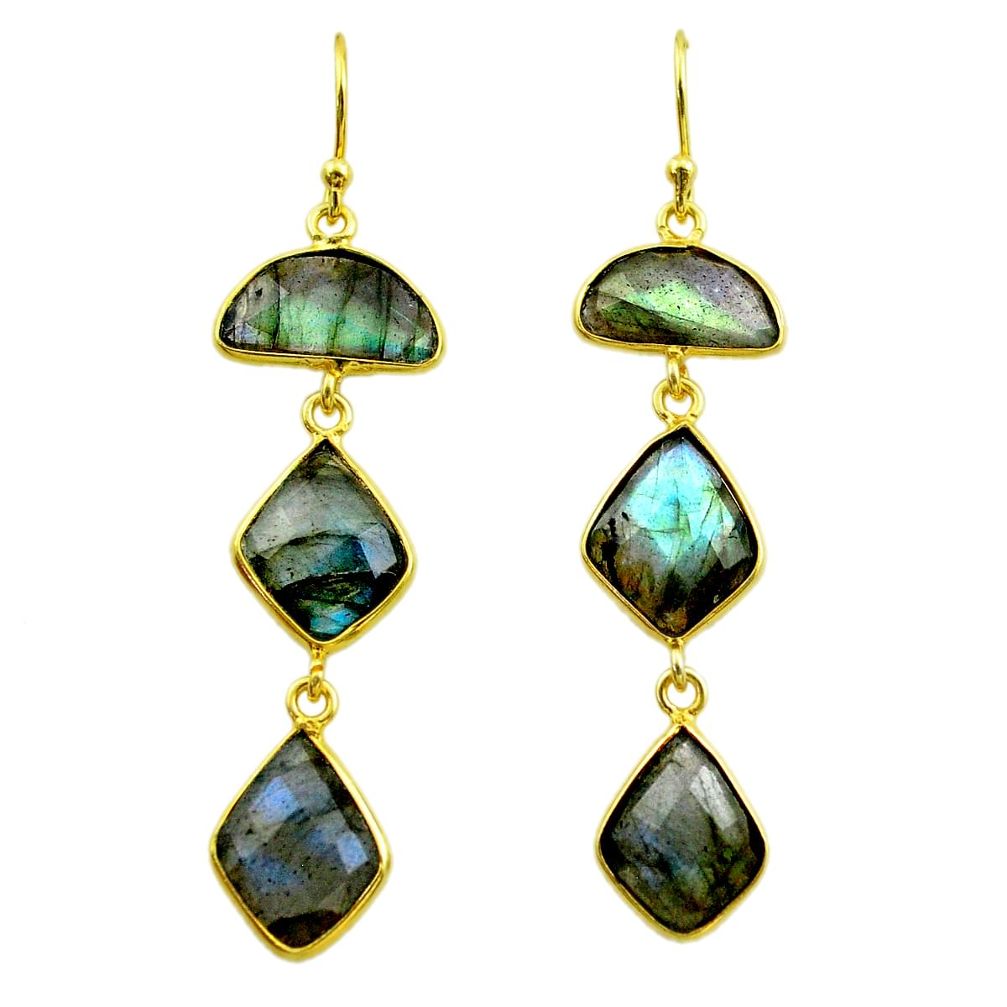 14.06cts natural blue labradorite 925 silver 14k gold dangle earrings t44160